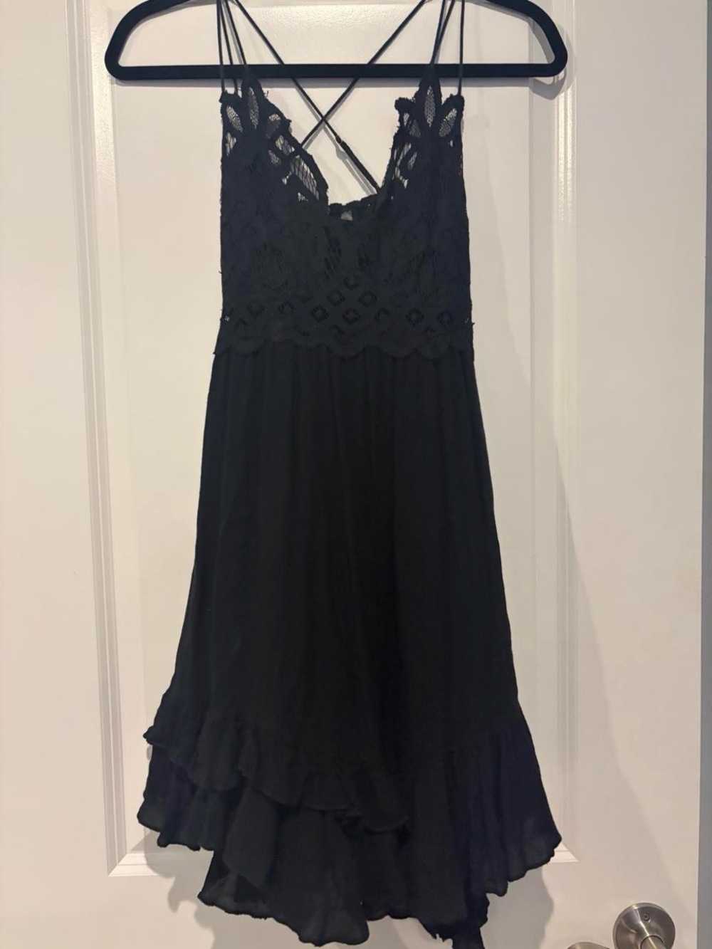 Free People Black Lace-Top Ruffled Mini Dress